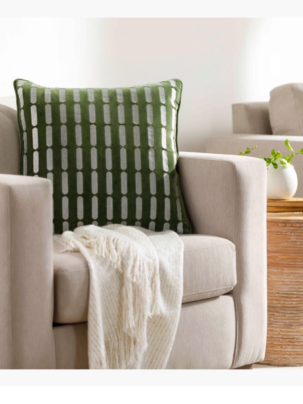 SURYA Connecticut Pillow
Medium Green Decorative White Accent  Pattern 20”x20”